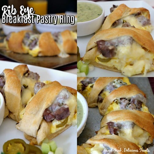 Rib Eye Breakfast Pastry Ring Rib Eye Breakfast Pastry Ring is loaded with leftover rib eye, scrambled eggs, cheese, jalapenos, onions in a crescent pastry ring.