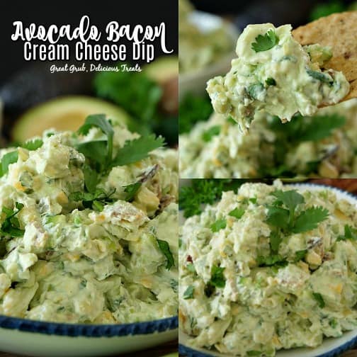 Avocado Bacon Cream Cheese Dip is the best avocado bacon dip ever. #bestappetizer #homemadedip #greatgrubdelicioustreats Avocado Bacon Cream Cheese Dip is the best avocado bacon dip ever.