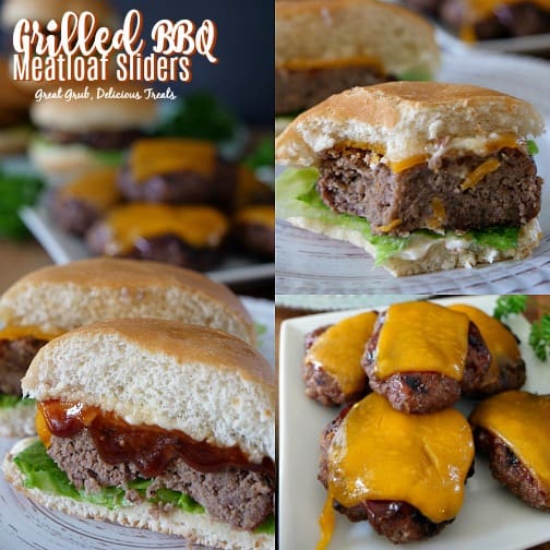 Grilled BBQ Meatloaf Sliders are small and tasty meatloaf burgers with barbecue sauce and melted cheese. #grilled #barbecueburgers #offthegrill #meatloaf #greatgrubdelicioustreats Grilled BBQ Meatloaf Sliders are small and tasty meatloaf burgers with barbecue sauce and melted cheese.