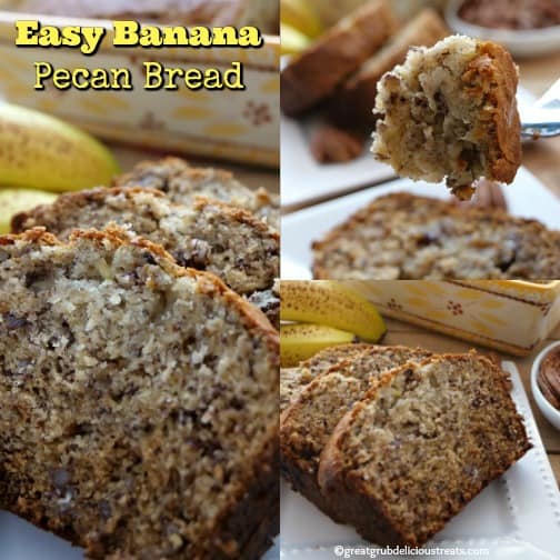Easy Banana Pecan Bread recipe is delicious and packed full of bananas, lots of pecans and then smother a piece with butter... YUM! Easy Banana Pecan Bread