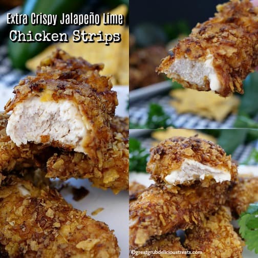 Extra Crispy Jalapeño Lime Chicken Strips - juicy, tender and a delicious chicken strip recipe the whole family will love. Extra Crispy Jalapeño Lime Chicken Strips