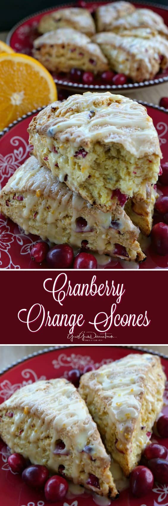 Cranberry Orange Scones and loaded with fresh cranberries, the zest and juice from an orange and then drizzled with an orange glaze. #cranberryorangescones #cranberrydesserts #cranberries #sconerecipes #cranberryscones #cranberryorangedesserts #delicious #baking #recipes Cranberry Orange Scones