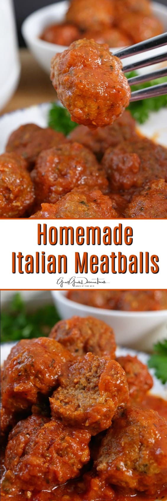 Homemade Italian Meatballs are scrumptious, savory and deliciously flavored. A delicious meatball appetizer recipe. A double collage photo of homemade meatballs.