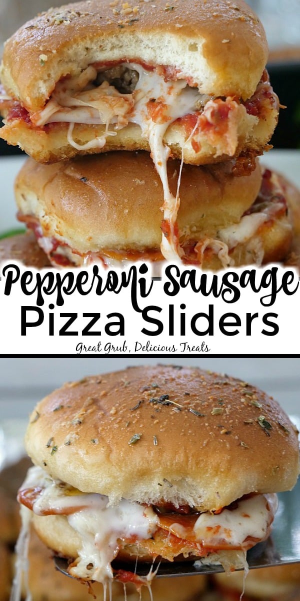 Pepperoni Sausage Pizza Sliders are a delicious appetizer slider recipe full of pepperoni, sausage and cheese.