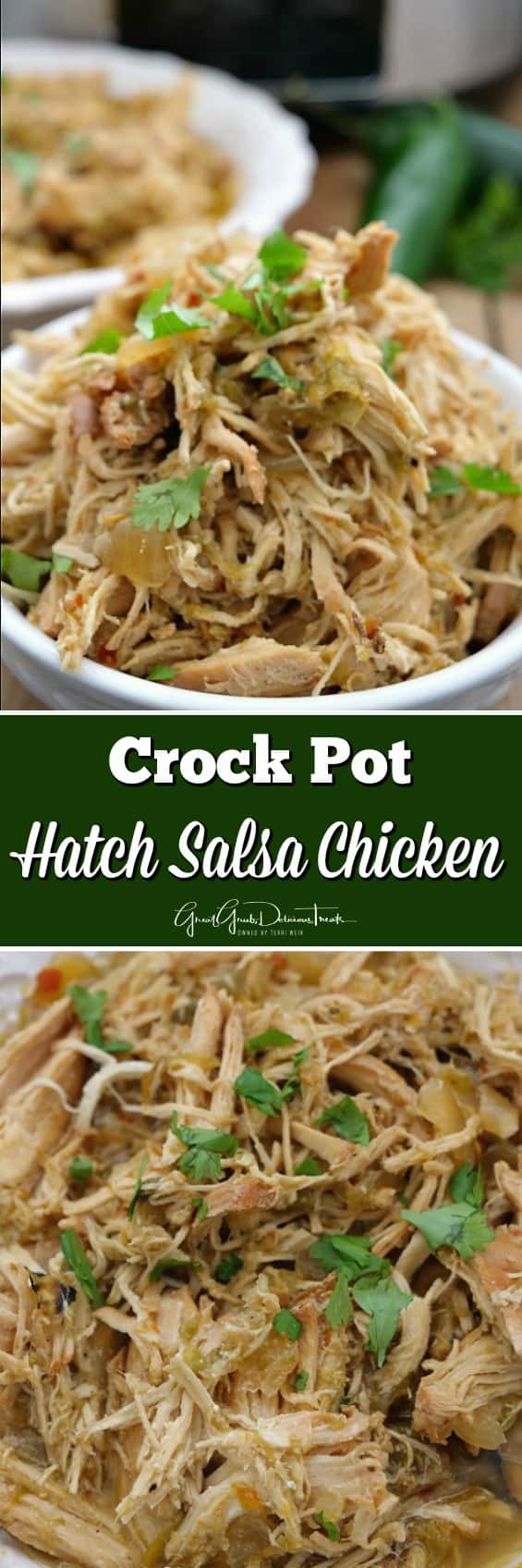 Crock Pot Hatch Salsa Chicken is a delicious Hatch chile recipe that can be used with multiple recipes. Crock Pot Hatch Salsa Chicken