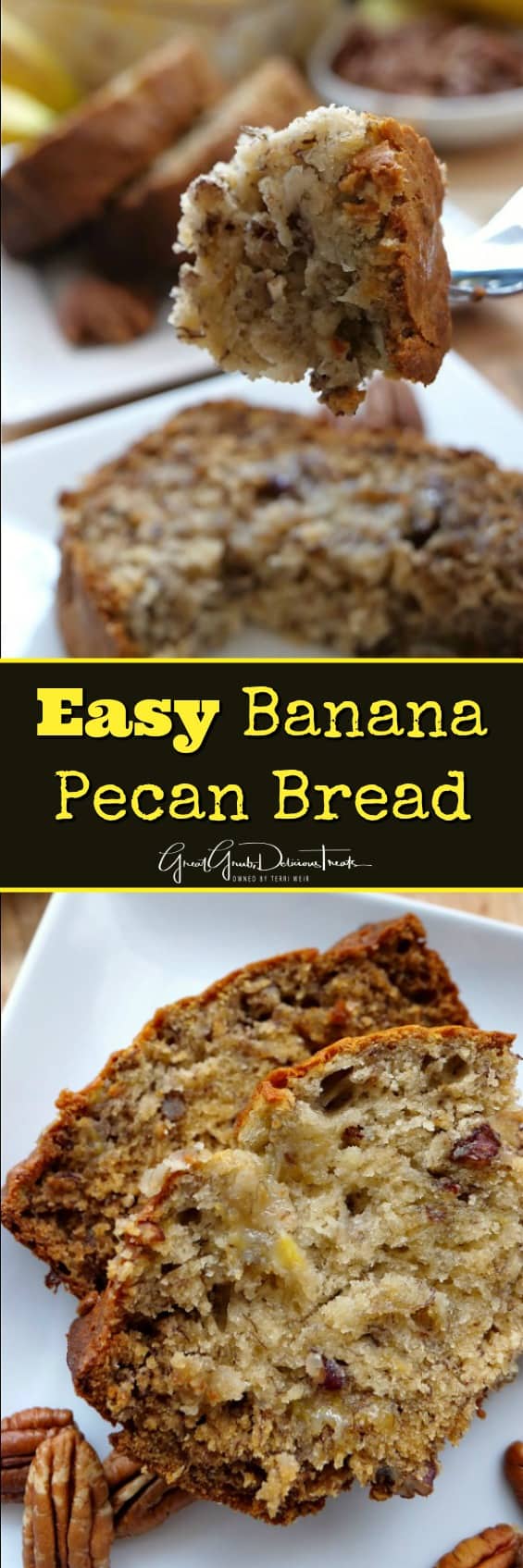 Easy Banana Pecan Bread recipe is simple to make, is packed full of bananas and pecans, and is the best banana bread recipe. Easy Banana Pecan Bread