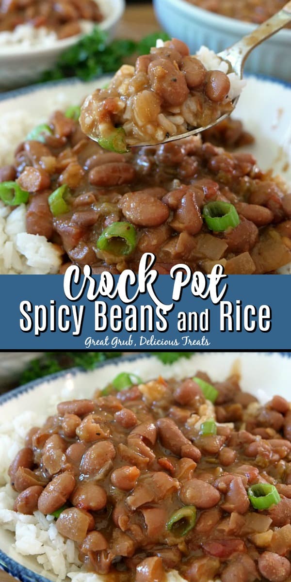 Crock Pot Spicy Beans and Rice are an easy crock pot meal that is plant-based and healthy. #slowcooker #beanrecipes #wholefoodplantbased #dinner #vegan #greatgrubdelicioustreats Crock Pot Spicy Beans and Rice