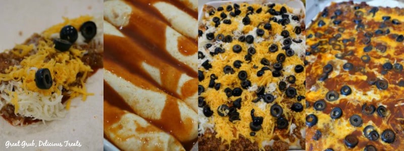 Cheesy Ground Beef Enchiladas - In Process Shots 4 in process shots on how to make cheesy ground beef enchiladas.