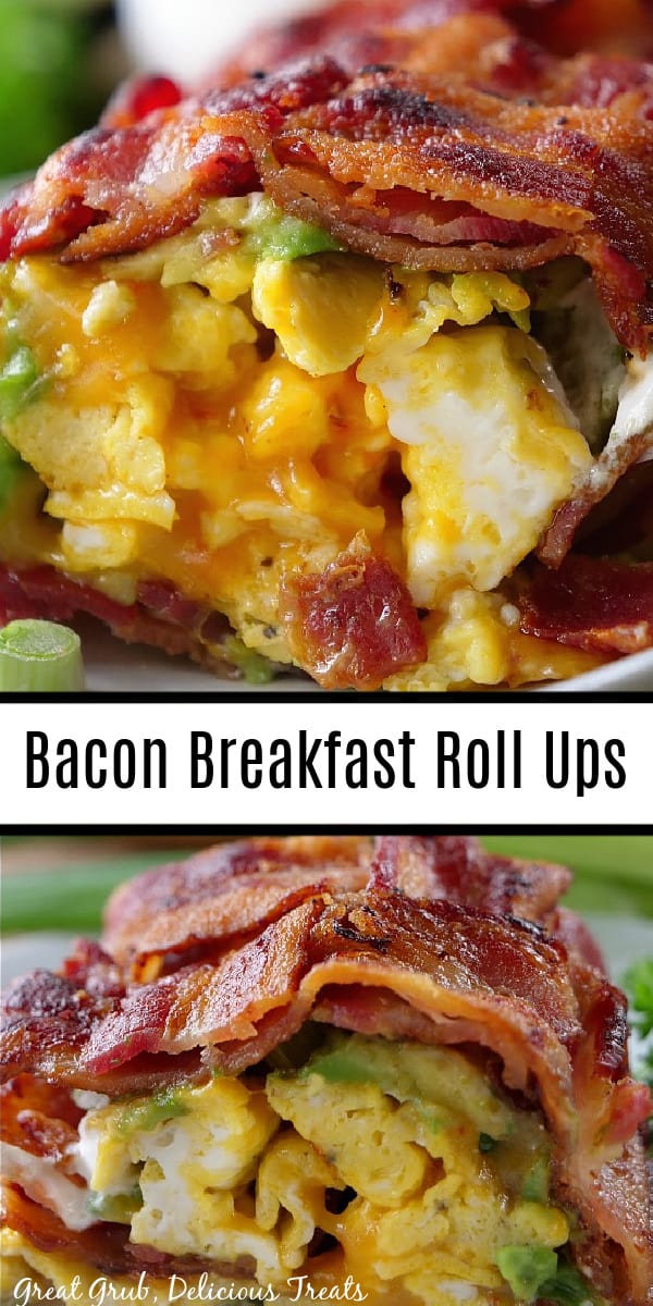 Bacon Breakfast Roll Ups A double collage photo of bacon breakfast roll up.
