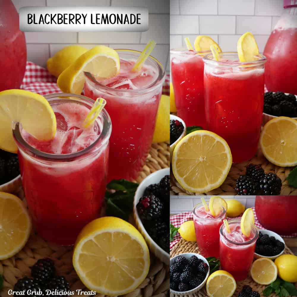 A three collage photo of blackberry lemonade with the title overlay at the top.