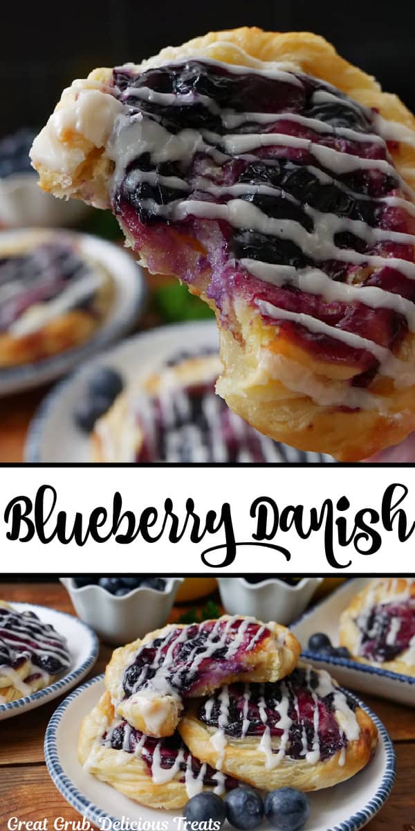 A double photo collage picture of blueberry danishes.
