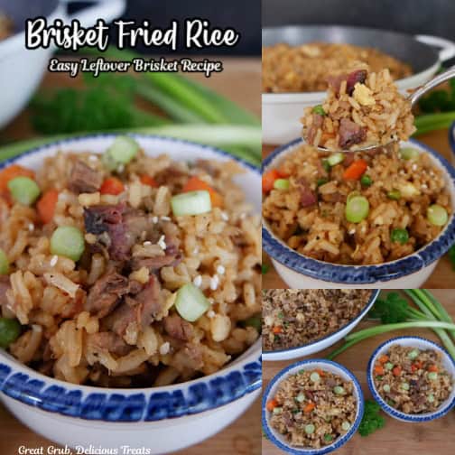 A three collage photo of brisket fried rice.