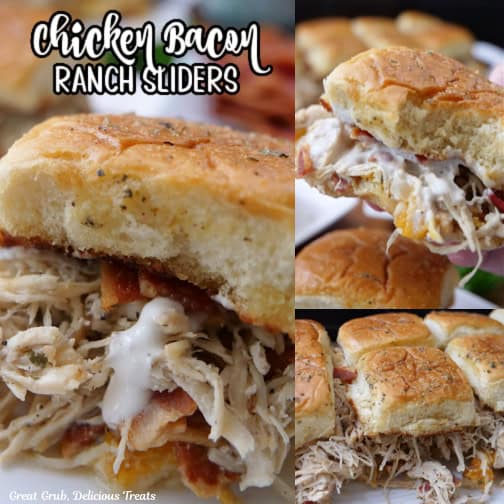 A three photo collage of chicken bacon ranch sliders.
