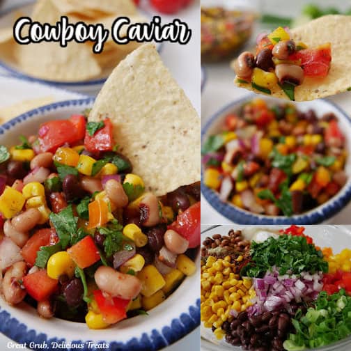 Three photo collage of cowboy caviar with the title of the recipe at the top.