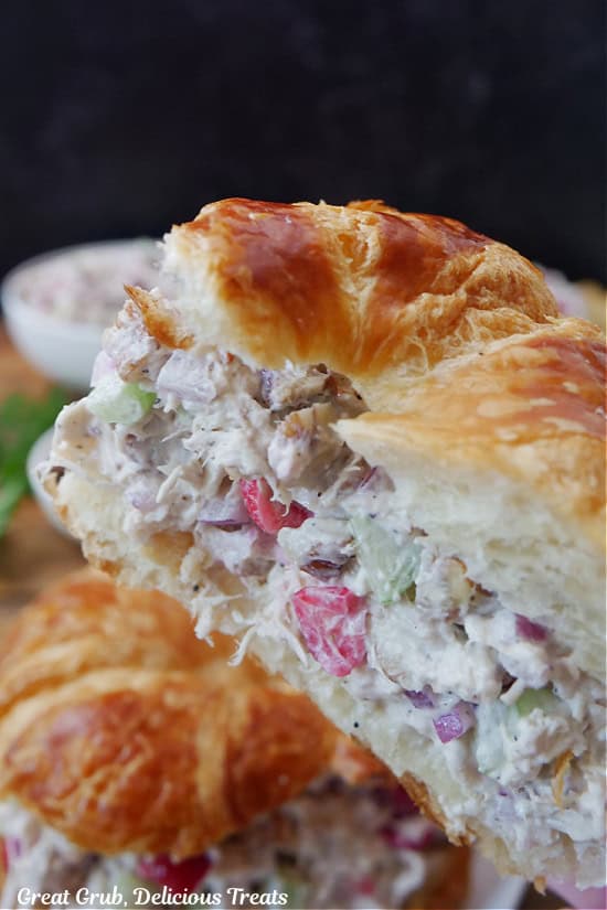Half of a croissant cranberry chicken salad.
