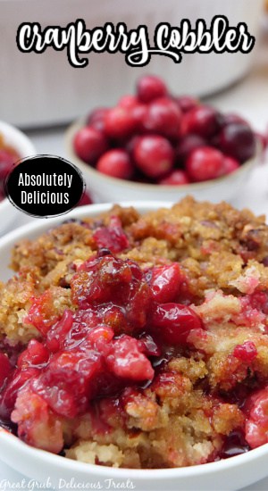 A close up photo of a serving of cobbler in a small bowl.