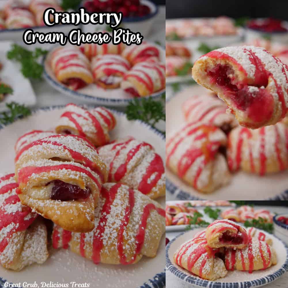 Three photos of mini cranberry cream cheese bites with the title overlay at the top.
