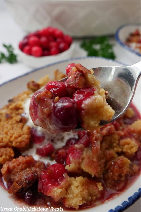 A spoonful of cranberry crisp.