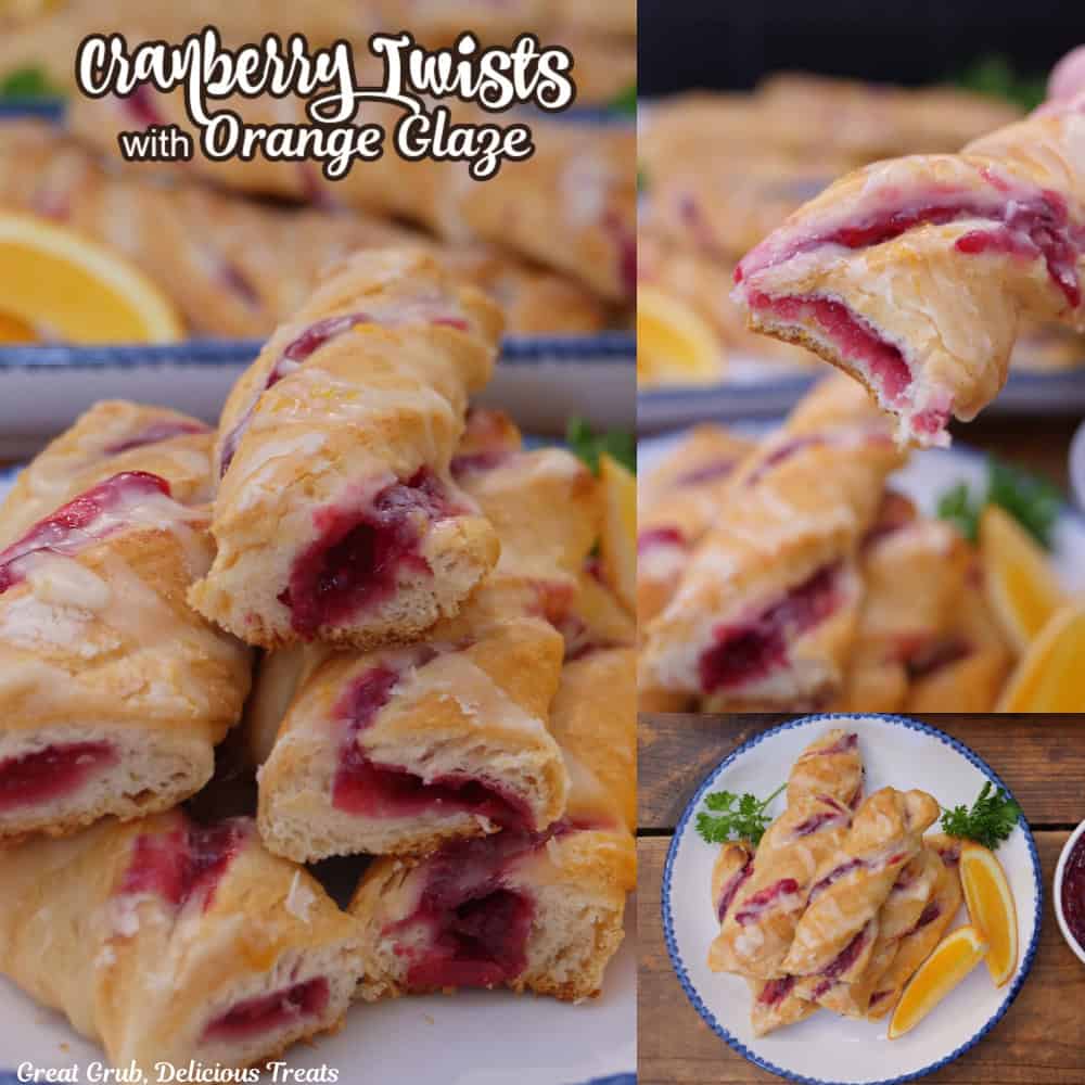 A three photo collage of cranberry twists with the title overlay at the top.