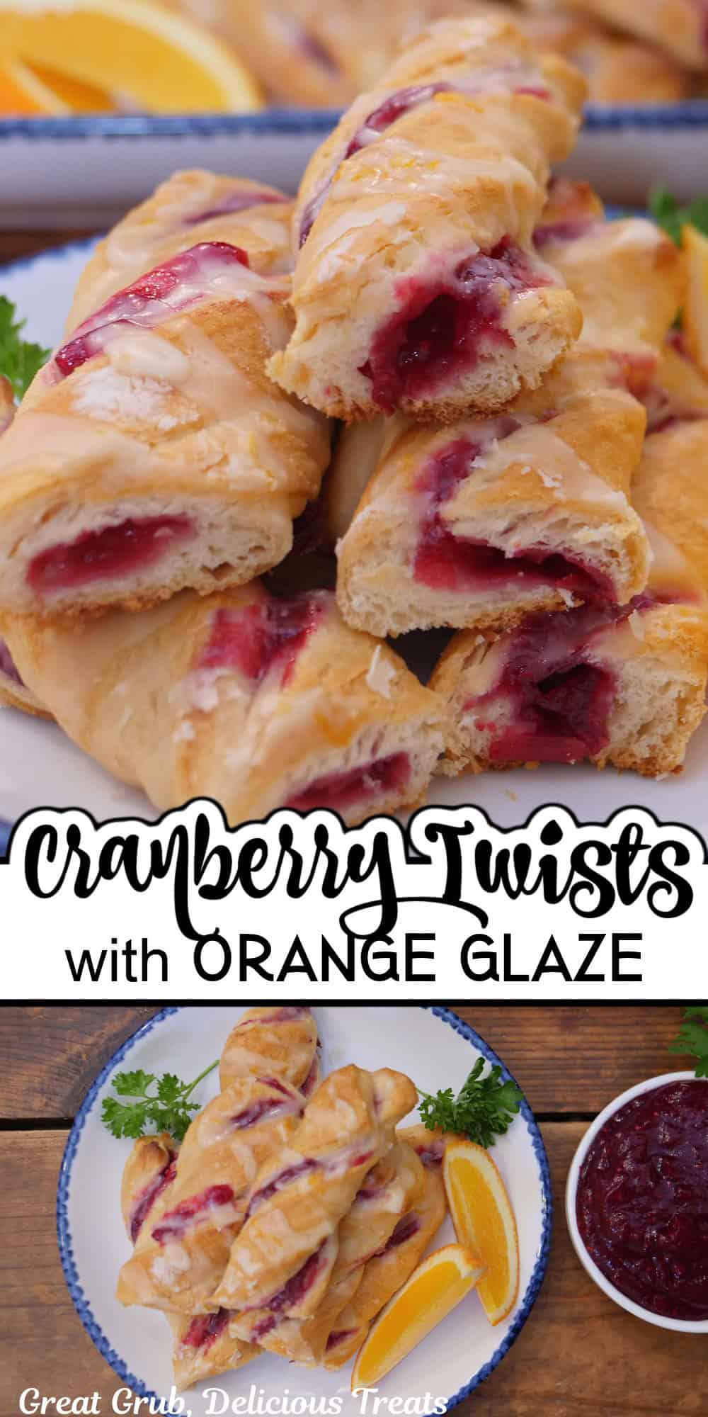 A double collage photo of cranberry twists with the title overlay in the middle.