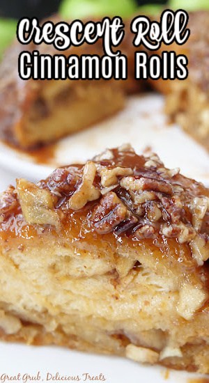 A slice of Bundt pan cinnamon roll on a white plate.