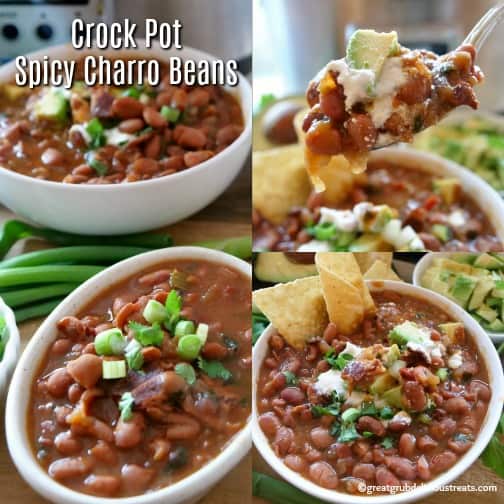 Crock Pot Spicy Charro Beans A three collage photo of crock pot spicy charro beans.