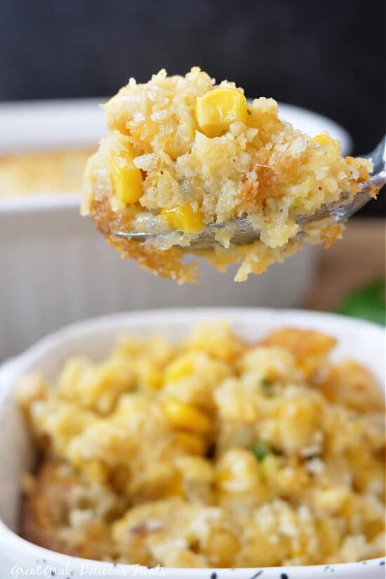 A spoonful of corn casserole.