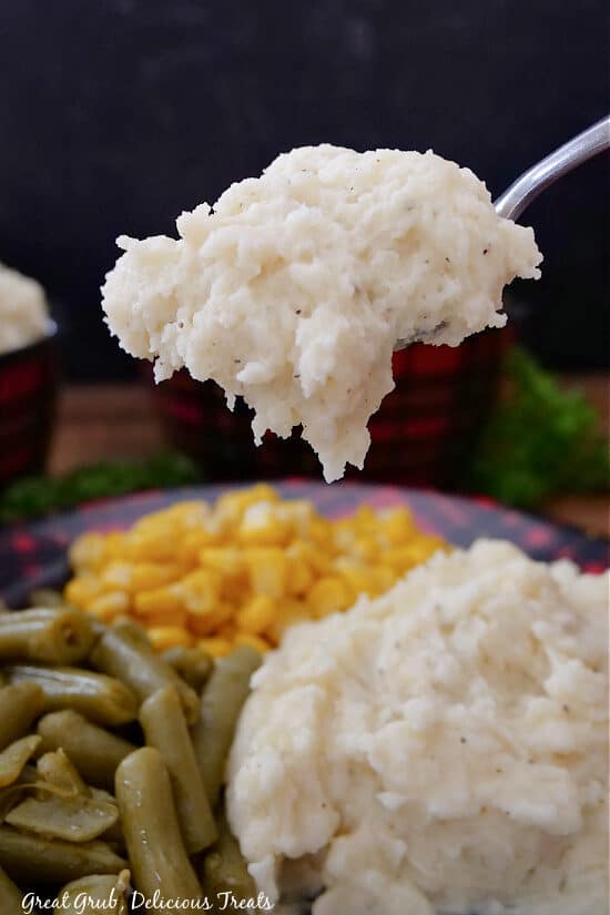 A large spoonful of mashed potatoes.