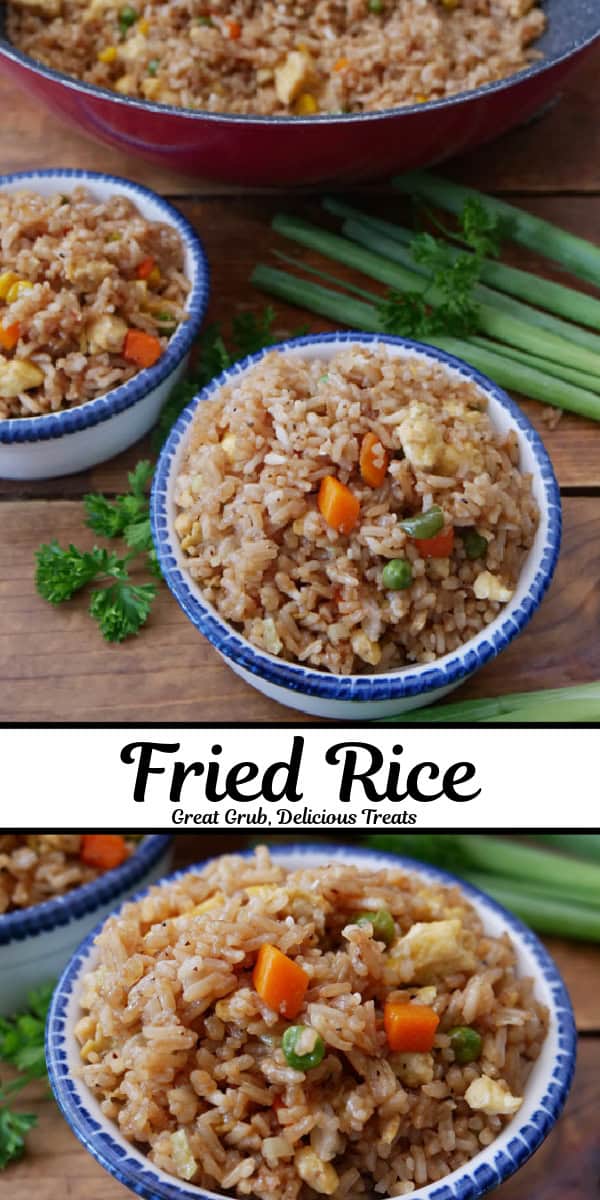 White bowls filled with veggie fried rice.