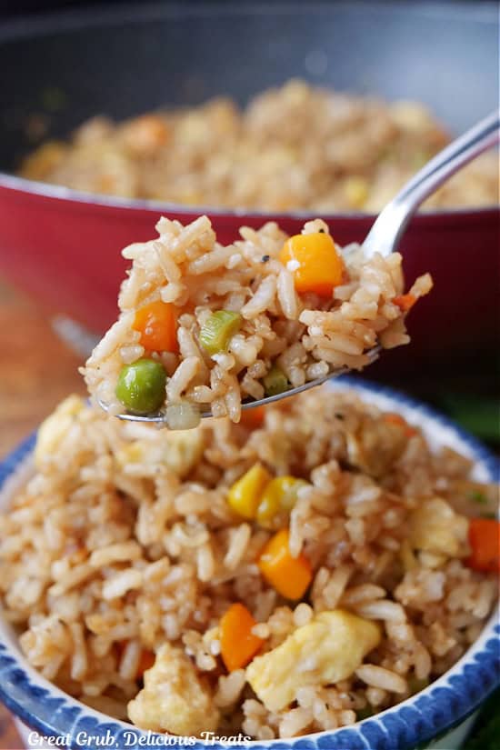 A spoonful of fried rice.