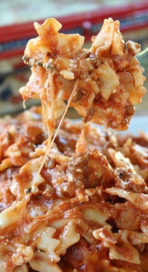 Bow Tie Pasta Lasagna is an incredibly delicious pasta recipe that's loaded with gobs of cheese and a delicious meat sauce everyone will love. Bow Tie Pasta Lasagna