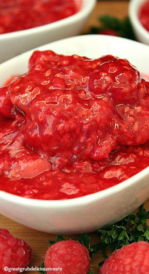 Raspberry Topping is the perfect pancake topping loaded with fresh raspberries. Raspberry Topping