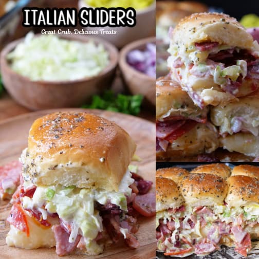 A three photo collage of Italian Sliders.