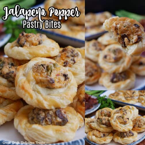 A three collage photo of mini jalapeno popper pastries.