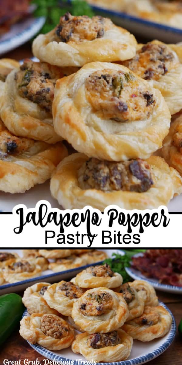 A double collage photo of jalapeno popper pastry bites.