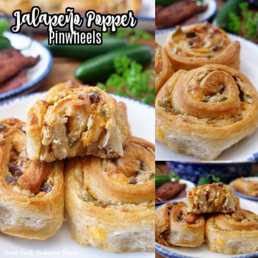 A three collage photo of jalapeno popper pinwheels.