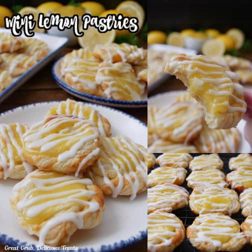 A three photo collage of bite-size lemon pastries.