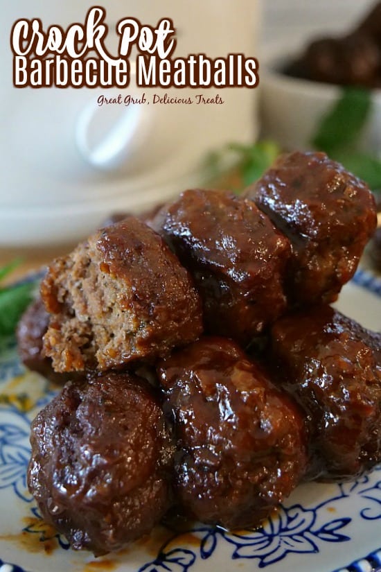 Crock Pot Barbecue Meatballs are super flavorful and each meatball is smothered and cooked in barbecue sauce. #meatballs #crockpotmeatballs #slowcookerrecipes #bbqmeatballs #greatgrubdelicioustreats