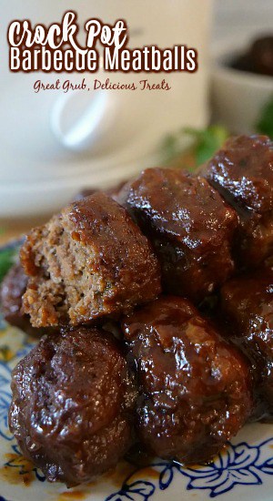 Crock Pot Barbecue Meatballs are an easy and delicious appetizer recipe perfect for game day parties, family gatherings or potlucks. #bbqmeatballrecipes #deliciousappetizers #meatballrecipe #homemademeatballs #greatgrubdelicioustreats