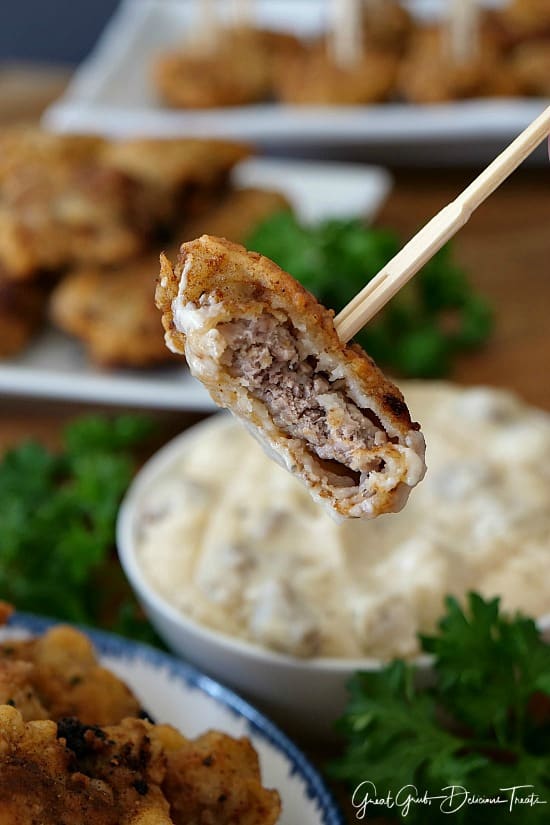 Chicken Fried Steak Bites are crunchy and deliciously flavored, then dipped in country gravy... yum! Chicken Fried Steak Bites