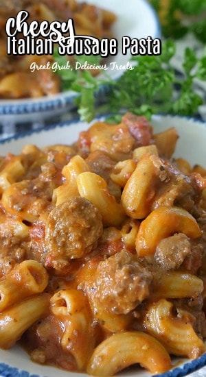 Cheesy Italian Sausage Pasta is easy, delicious and full of flavor, loaded with Italian sausage, pasta, cheese and seasoned deliciously. #italiansausagerecipes #easyonepotmeal #dinnerrecipes #onepotrecipes #greatgrubdelicioustreats