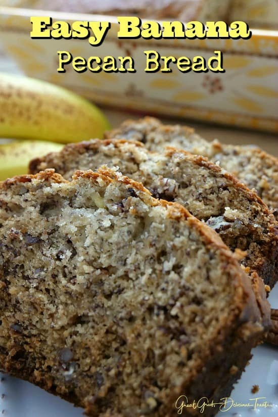 Easy Banana Pecan Bread is a delicious banana bread recipe and a family favorite. Moist and delicious, the best banana bread. Easy Banana Pecan Bread