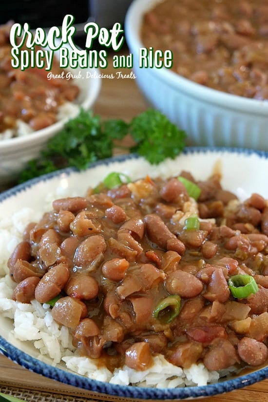 These Crock Pot Spicy Beans and Rice are healthy, a plant-based, whole foods recipe that tastes delicious. #crockpot #beans #veganrecipes #wholefoods #plantbased #greatgrubdelicioustreats Crock Pot Spicy Beans