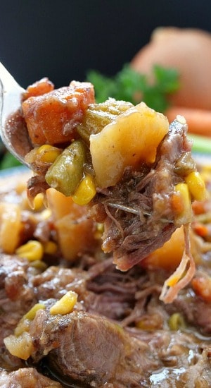 Slow Cooker Beef Shoulder Roast is so tender, loaded with delicious vegetables and seasoned just right. A delicious crock pot recipe the whole family will enjoy. Slow Cooker Beef Shoulder Roast