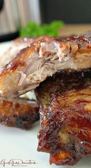 Instant Pot Pork Baby Back Ribs are made in about 30 minutes, are fall of the bone tender. #porkribsrecipe #porkrecipes #easyinstantpotrecipes #recipes #greatgrubdelicioustreats Instant Pot Pork Baby Back Ribs