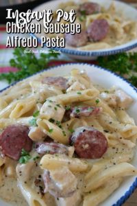 A plateful of chicken sausage Alfredo.