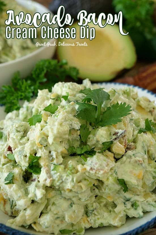 Avocado Bacon Cream Cheese Dip is loaded with avocados, bacon, cream cheese, two types of cheese and lots more deliciousness. 