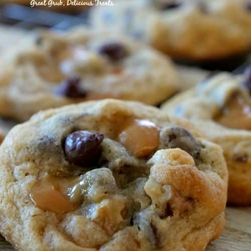 Caramel Chocolate Chip Cookies loaded with caramel bits and chocolate chips