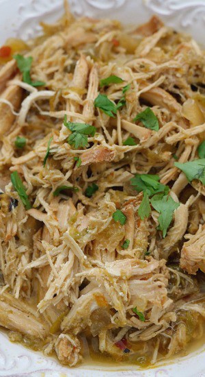 Crock Pot Hatch Salsa Chicken is chicken cooked in a delicious Hatch chile salsa then shredded and can be used in many different recipes. Crock Pot Hatch Salsa Chicken