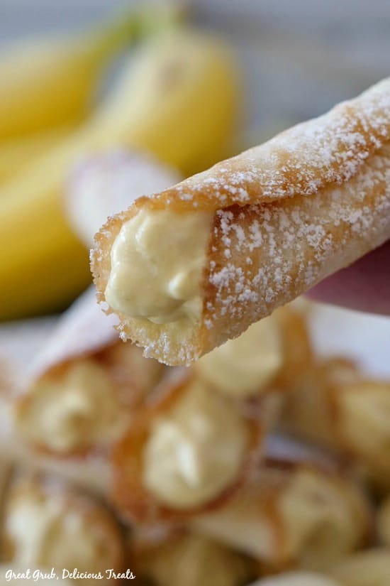 Each Banana Mousse Cookie is filled with a homemade banana mousse filling. Each Banana Mousse Cookie is filled with a homemade banana mousse filling.